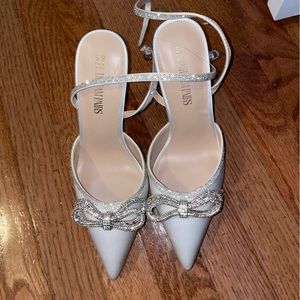 White Heels with Rhinestone Bow